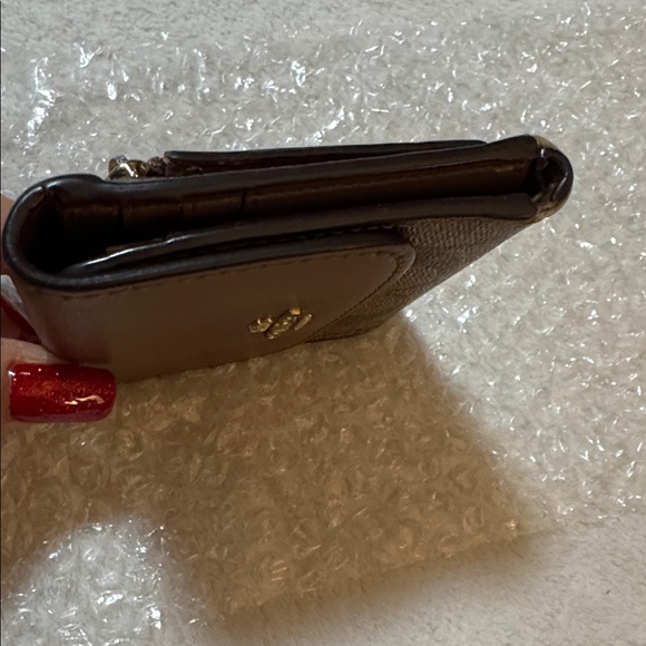 Coach Brown and Tan Signature Compact Coated Canvas and Leather Wallet EUC - Picture 4 of 15